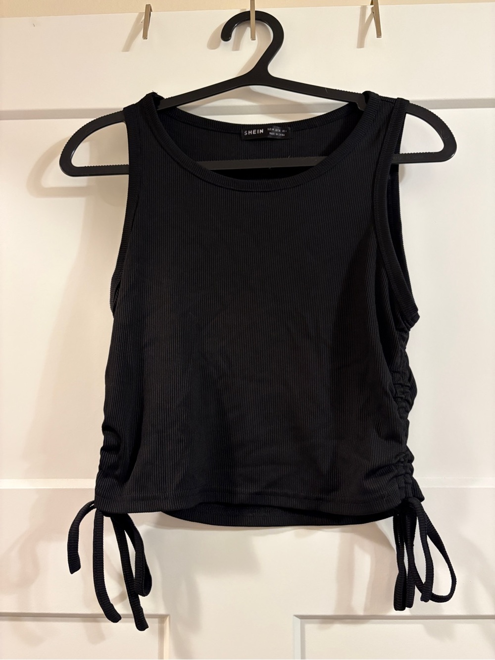 SHEIN Black Ribbed Side-Drawstring Tank